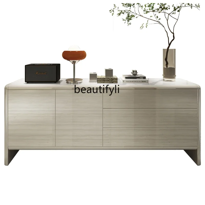 

S Italian Minimalist Solid Wood Entrance Cabinet Modern Minimalist Living Room Stone Plate Wall Dining Room Sideboard Cabinet