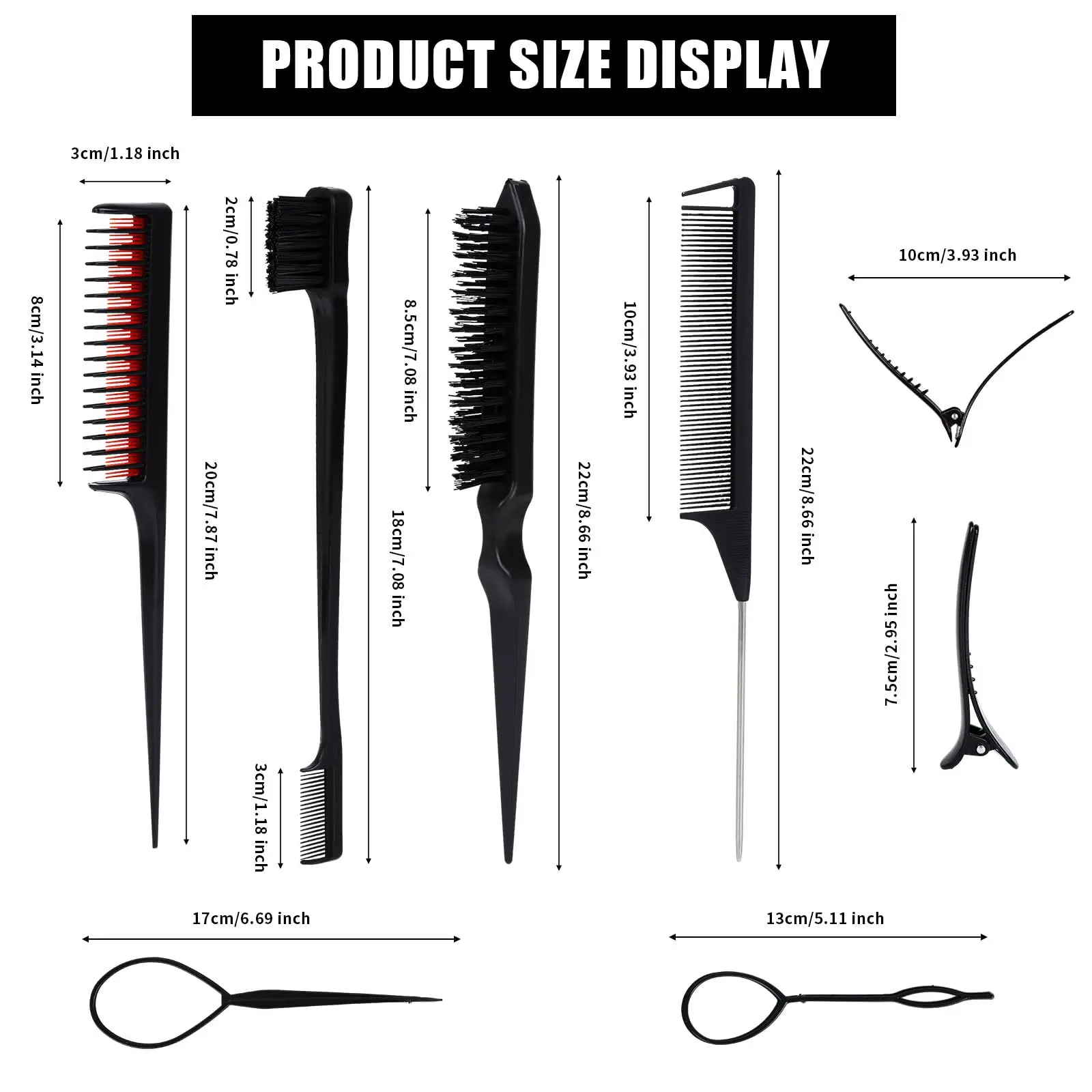 10 stücke Haar Styling Kamm Set Necken Haar Pinsel Triple Necken Kamm Ratte Schwanz Kämme Rand Pinsel Haar Schwanz Werkzeuge geflecht Werkzeug Schleife – Detail 6