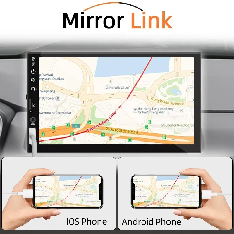 Pemutar Multimedia mobil dengan layar sentuh HD, Radio Universal, Carplay Android, 1 Din, 7 in, FM, Input AUX, Bluetooth, MirrorLink