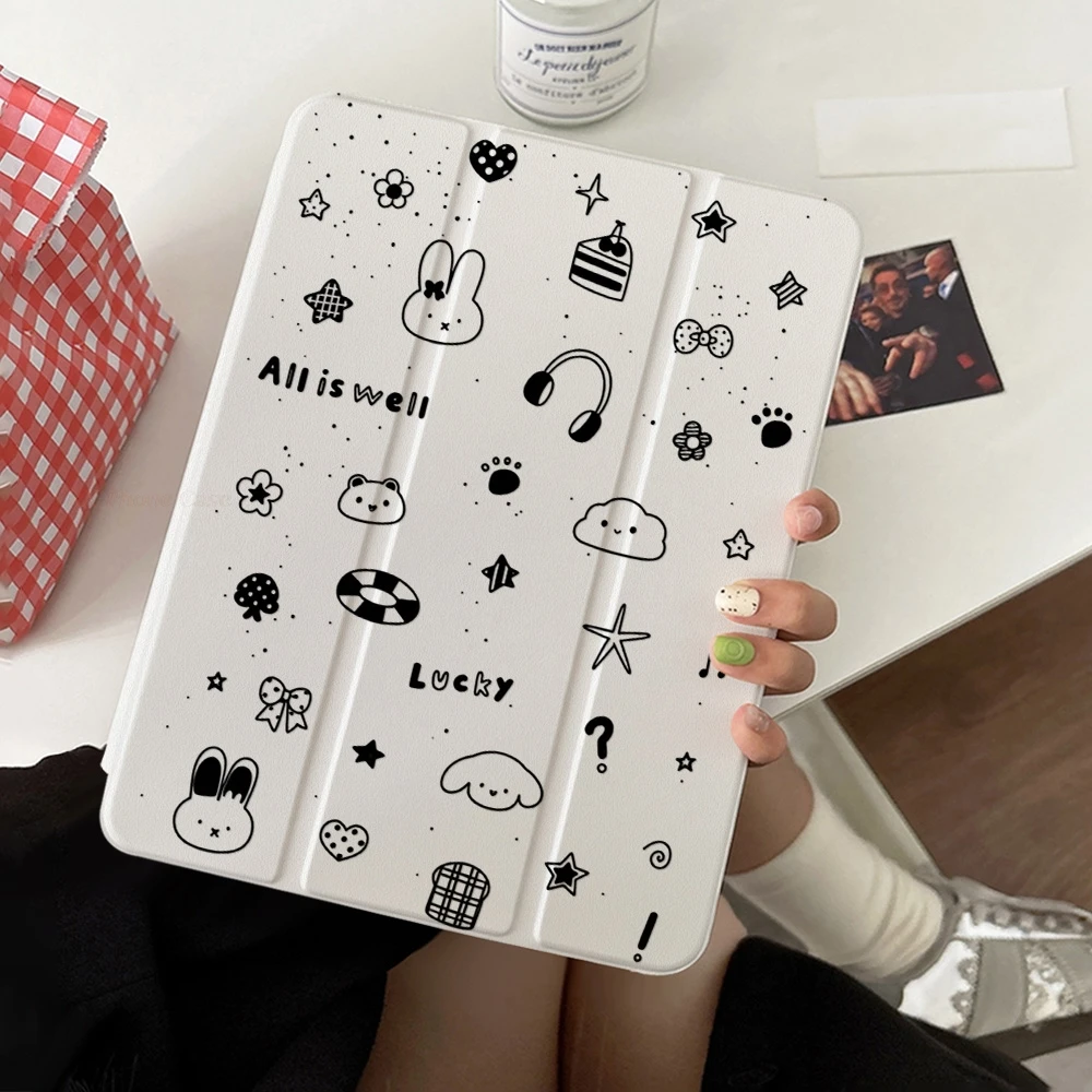 Simple Line Cute Rabbit Table Case For Samsung Tab S9 Plus S9 FE Plus S10 Plus A9 A11 Plus S7 Plus S8 Plus A8 S7FE S6 Lite Cover