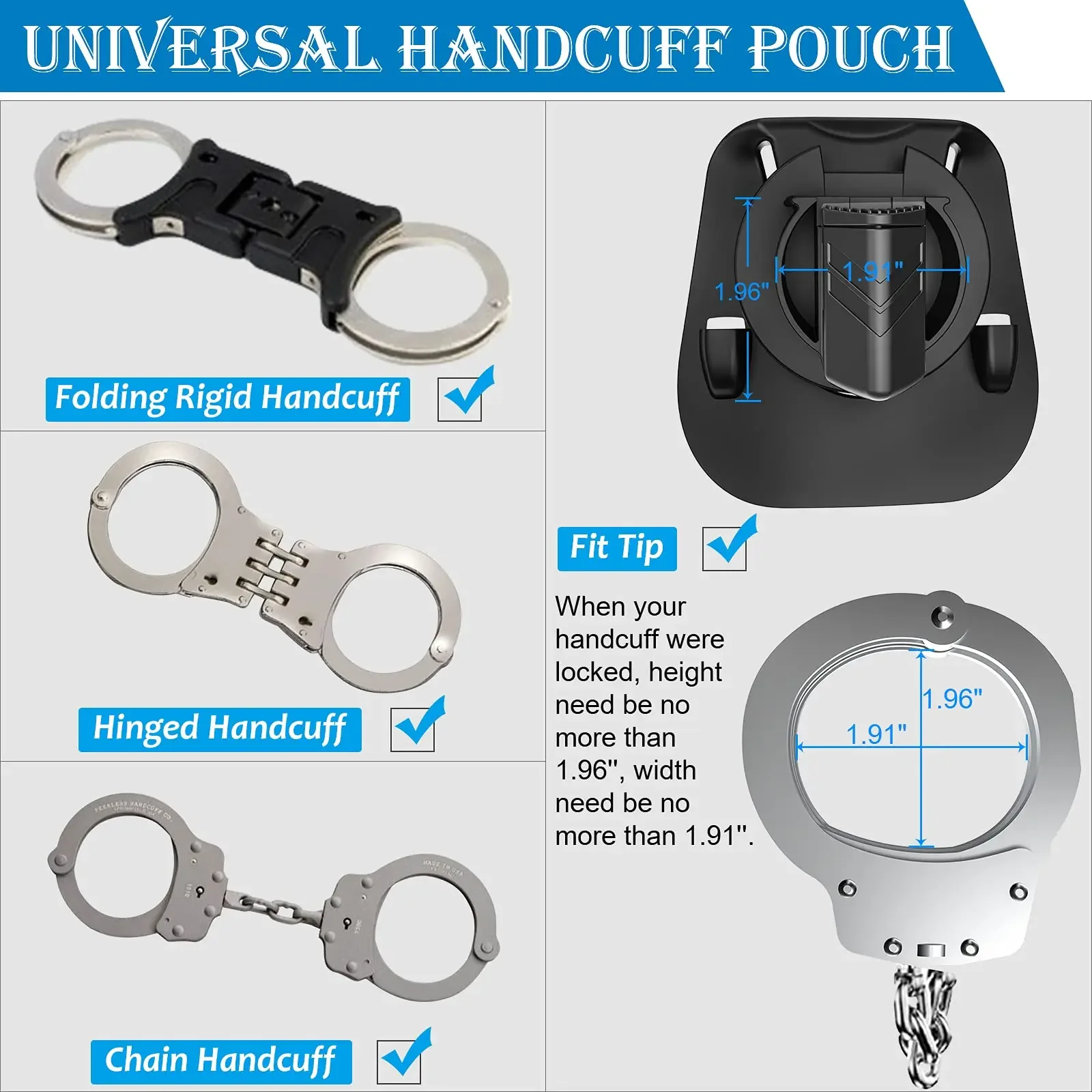 Professional Duty Belt Handcuff Holder - Quick-Release Holster for Hinged/Chain Cuffs, Polymer Clip Case (Security/Patrol)