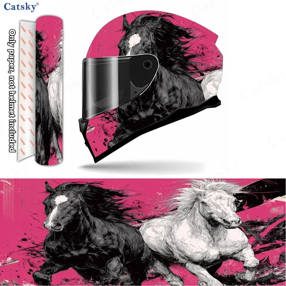 

White Horse And Black Horse Helmet Protection Sticker, Motorcycle Helmet, Racing Pattern Sticker, Ethylene Packaging Helmet Deco