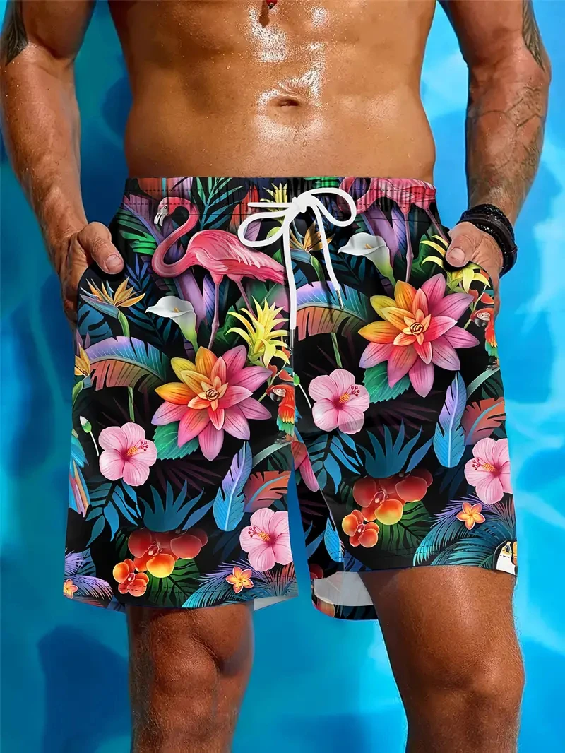 Coconut Leaves Hawaiian Board Shorts Men's Summer Swimwear Casual 3D Flower Beach Briefs Big Size Designer