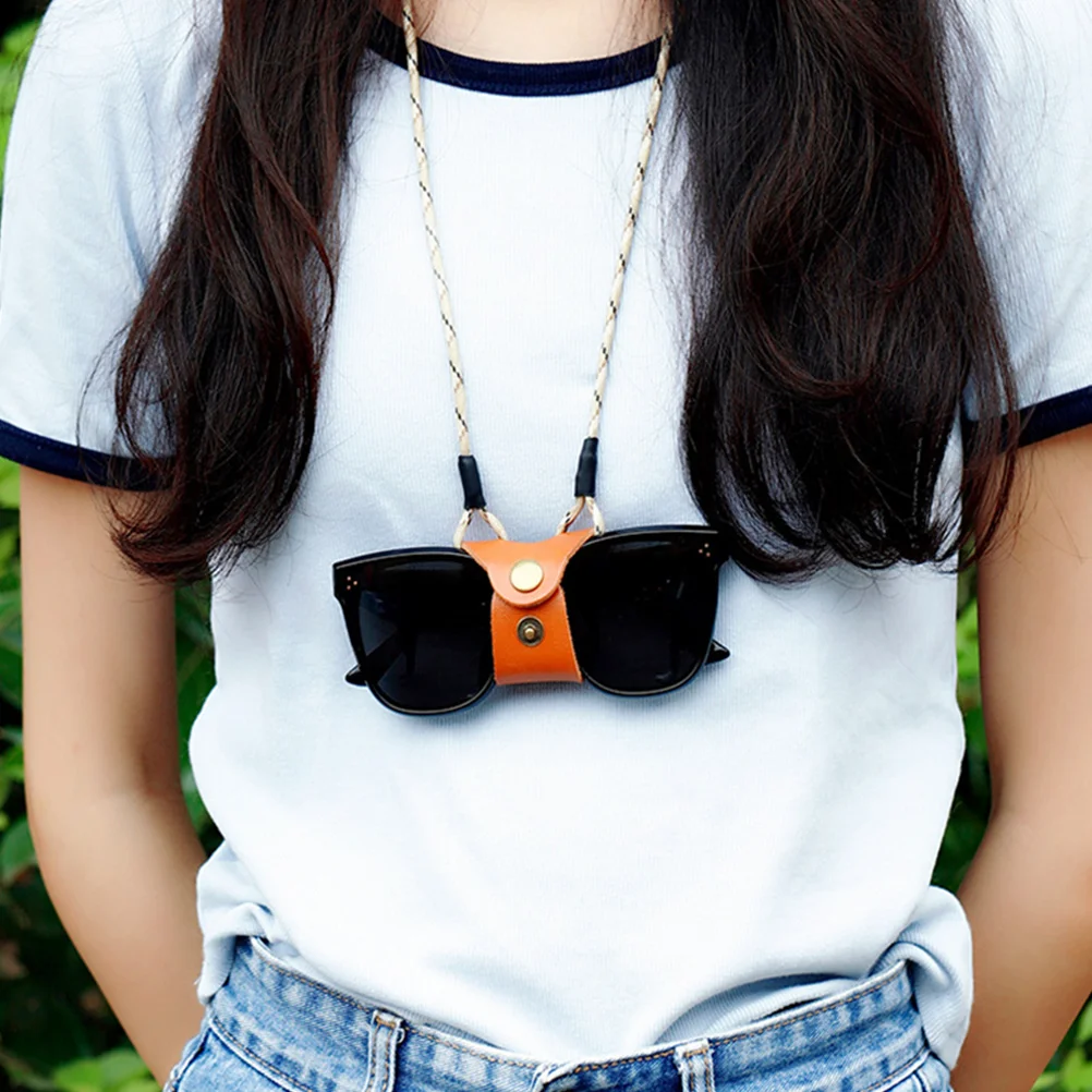 

Portable Eyeglass Sunglasses Holder Neck Lanyard Strap Glasses PU Yellow Brown Eyeglasses Chain For Women Double Buckle