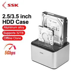 SSK Aluminum Hard Drive Docking Station USB 3.0 to SATA Dual Bay External HDD Dock for 2.5