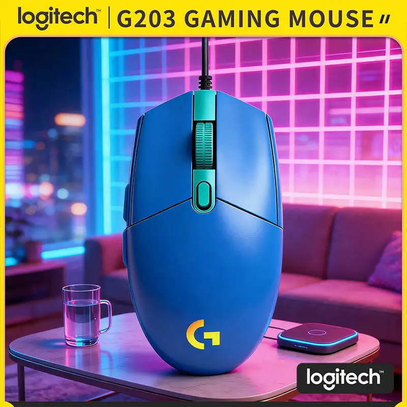 

Игровая мышь Logitech G203, сенсор 8000 DPI, RGB-подсветка, 6 кнопок, легкий вес 85 г, встроенная память, совместимость с Windows и Mac