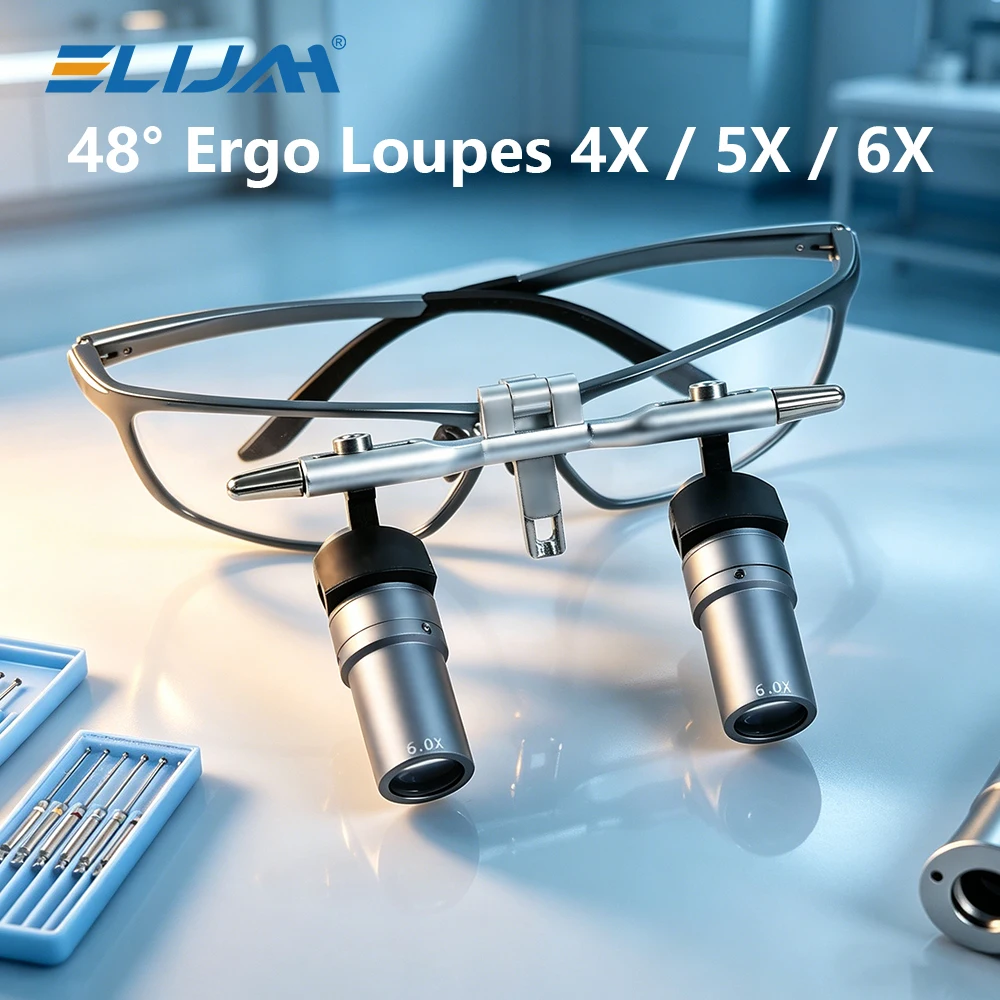 Dental Ergo Loupe 4X/5X/6X Magnification 48° Ergonomic Design 350-450mm Working Distance Magnetic Connect Surgical Dental Loupe
