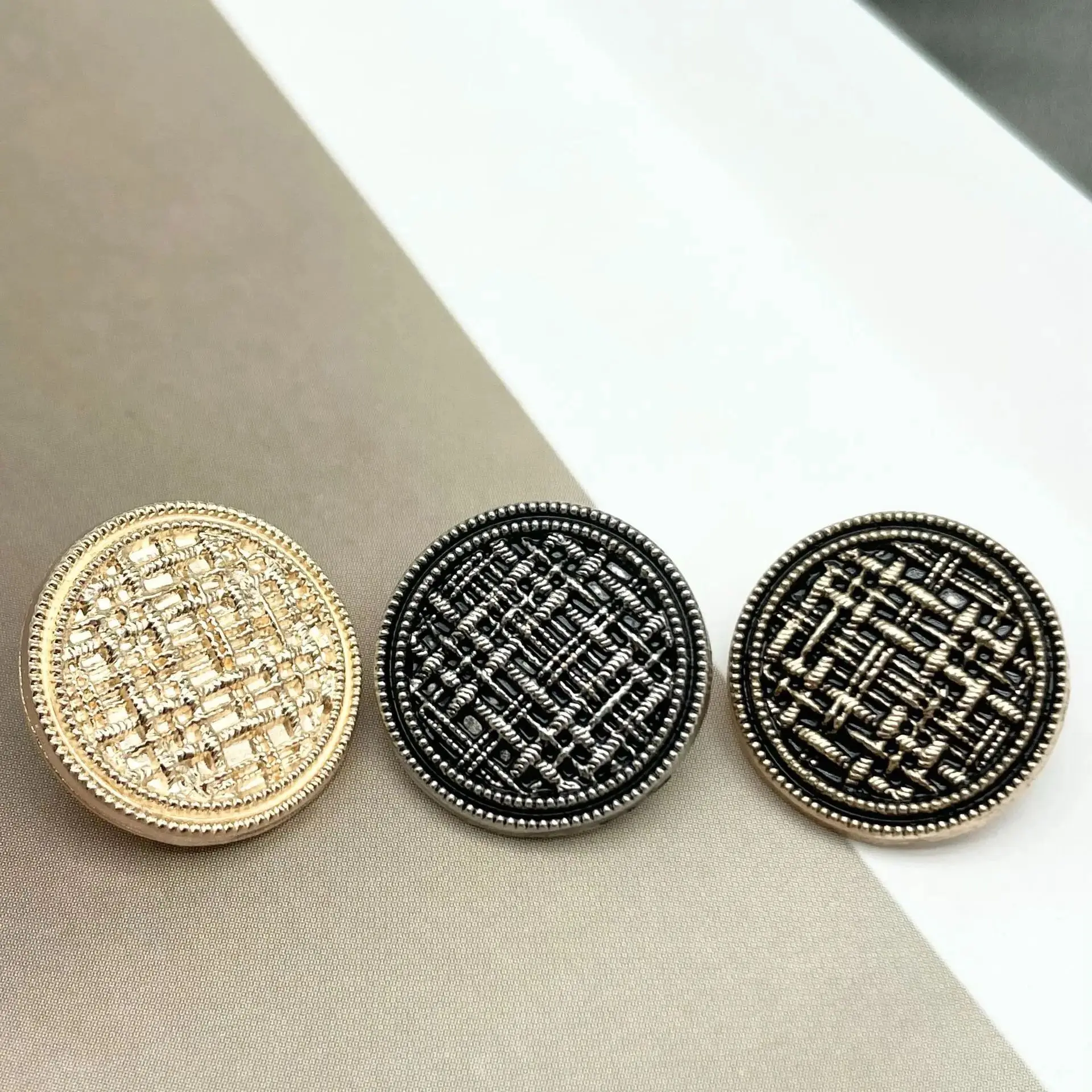 10PCS Of Striped Mesh Metal Buttons For Suit Jacket Sweater Sewing Shanked Simple Decorative Buttons