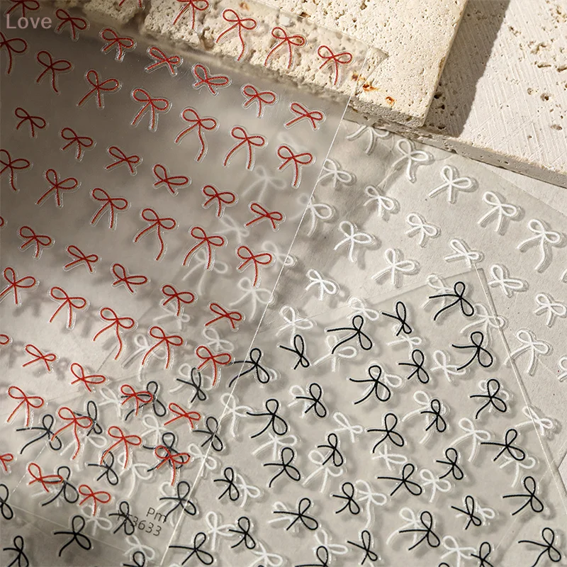 [L & P] 5D noir blanc nœud papillon Mini nœud papillon ligne strass rouge auto-adhésif Nail Art décorations autocollants manucure décalcomanies bricolage