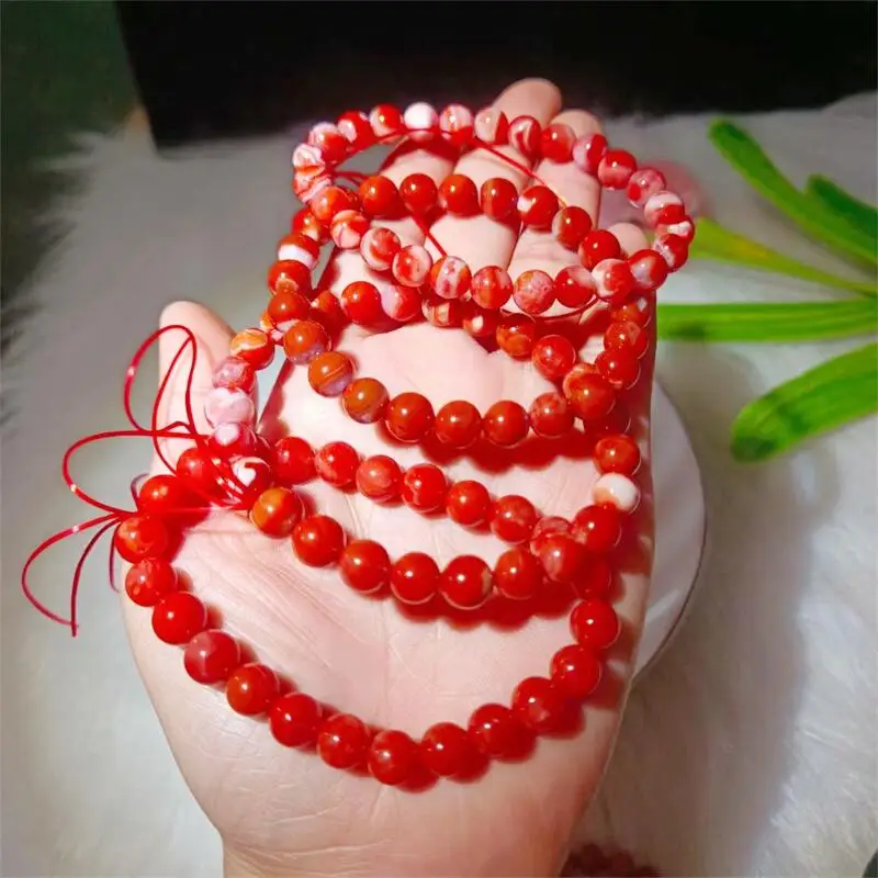 2PCS 8mm Natural Red Agate Bracelet Women Fashion Sweet Reiki Healing Energy Strand Girls Jewelry Gift