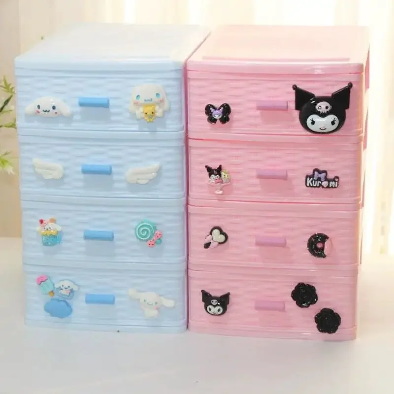 Sanrio Kawaii Hello Kitty Separated Storage Box Kuromi Cinnamoroll Anime Cartoon Household Compartment Drawer Organizing Boxes