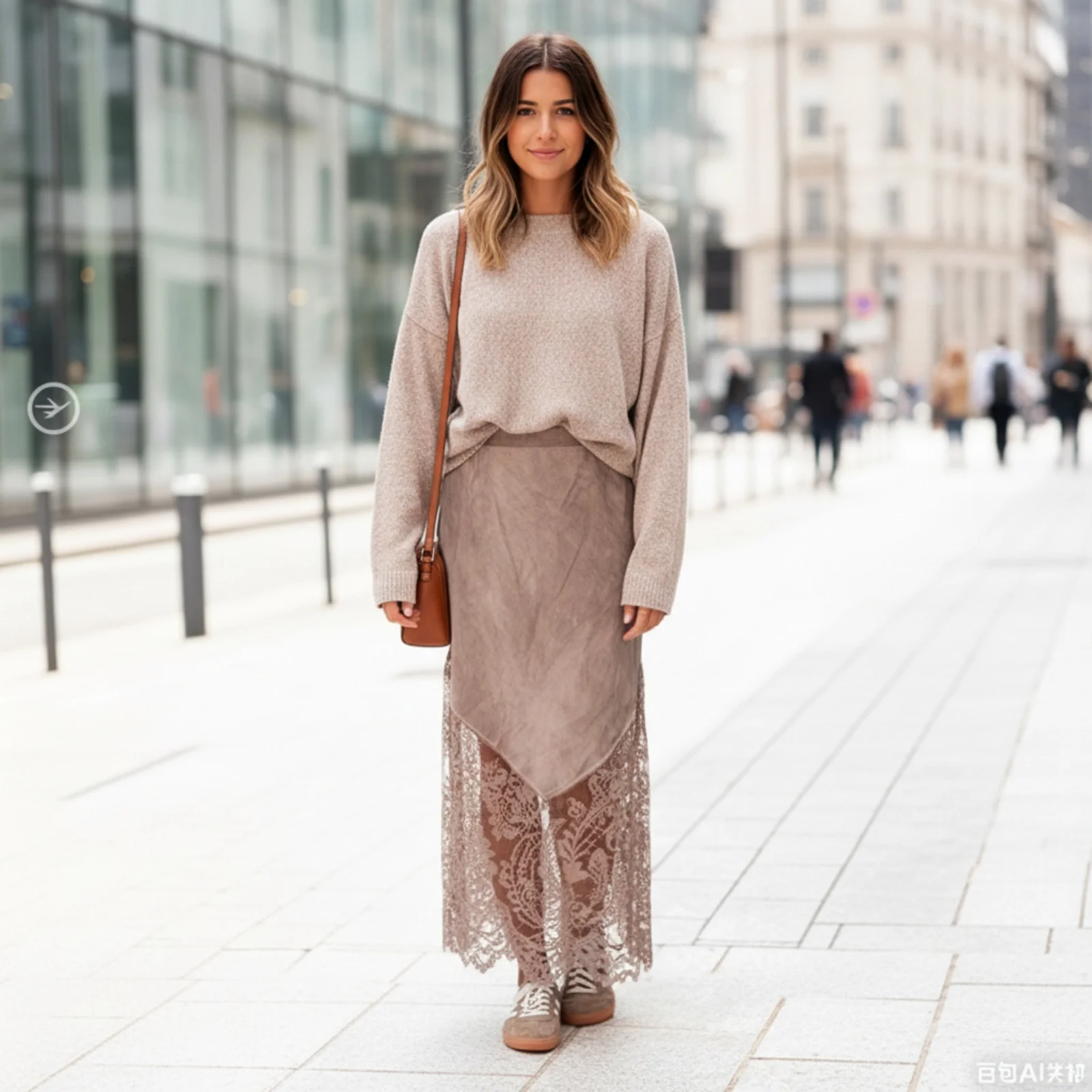 Spitzenbesatz, Blumenmuster, durchsichtige Details, mittelhohe Röcke für Damen, einfarbig, Satin, Sommer, elegante, fließende Röcke