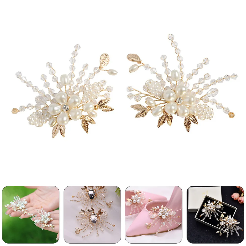 

2 Pcs Shoe Buckle Accessories Clips for Pumps Rhinestones Decoration Metal Shoes Buckles Pearl Wedding Women Embellishments
