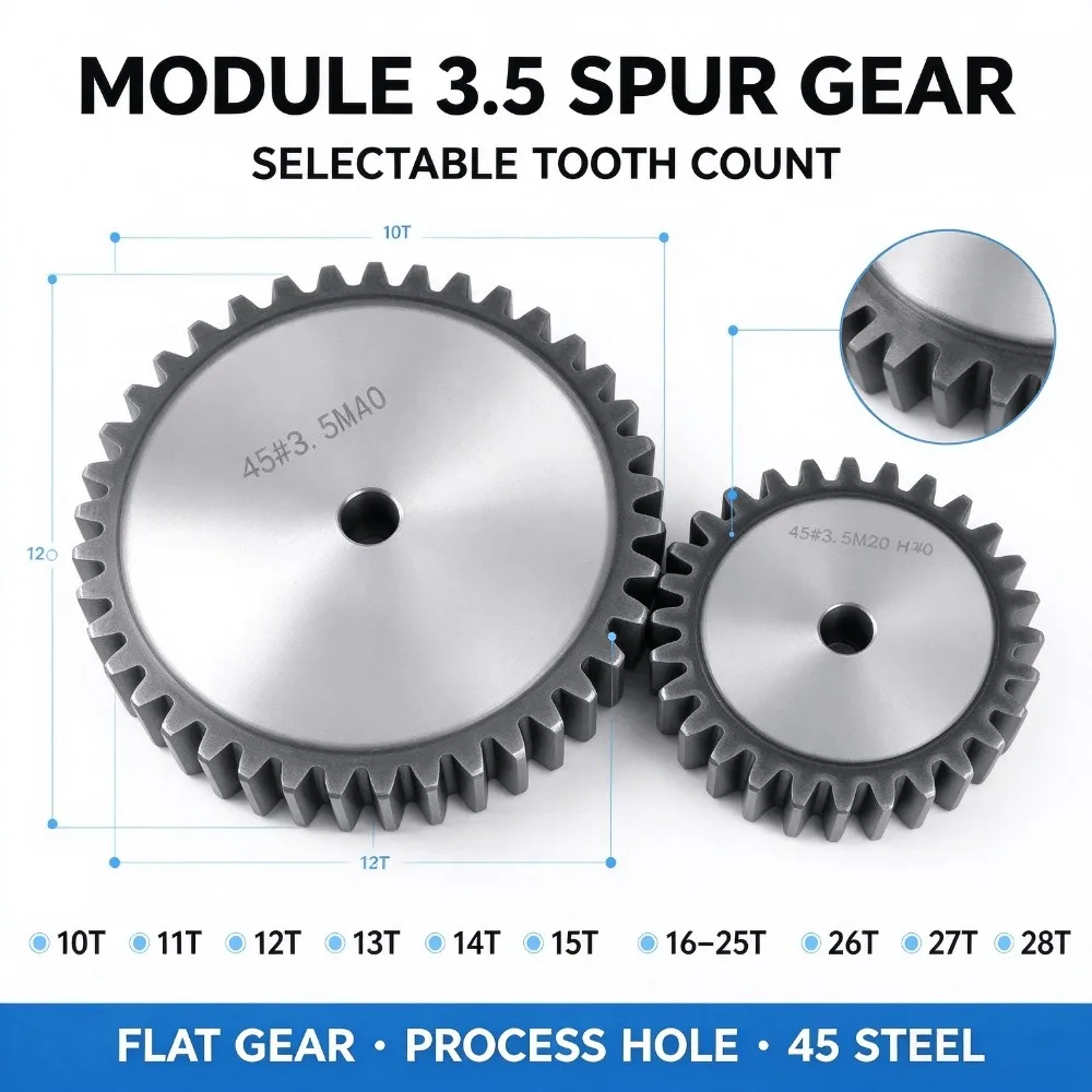 Cylindrical Spur Gear 3.5M 10/11/12/13/14/15/16~28 Teeth Flat Type 45 Steel Quenching Process Hole Motor Transmission Gear