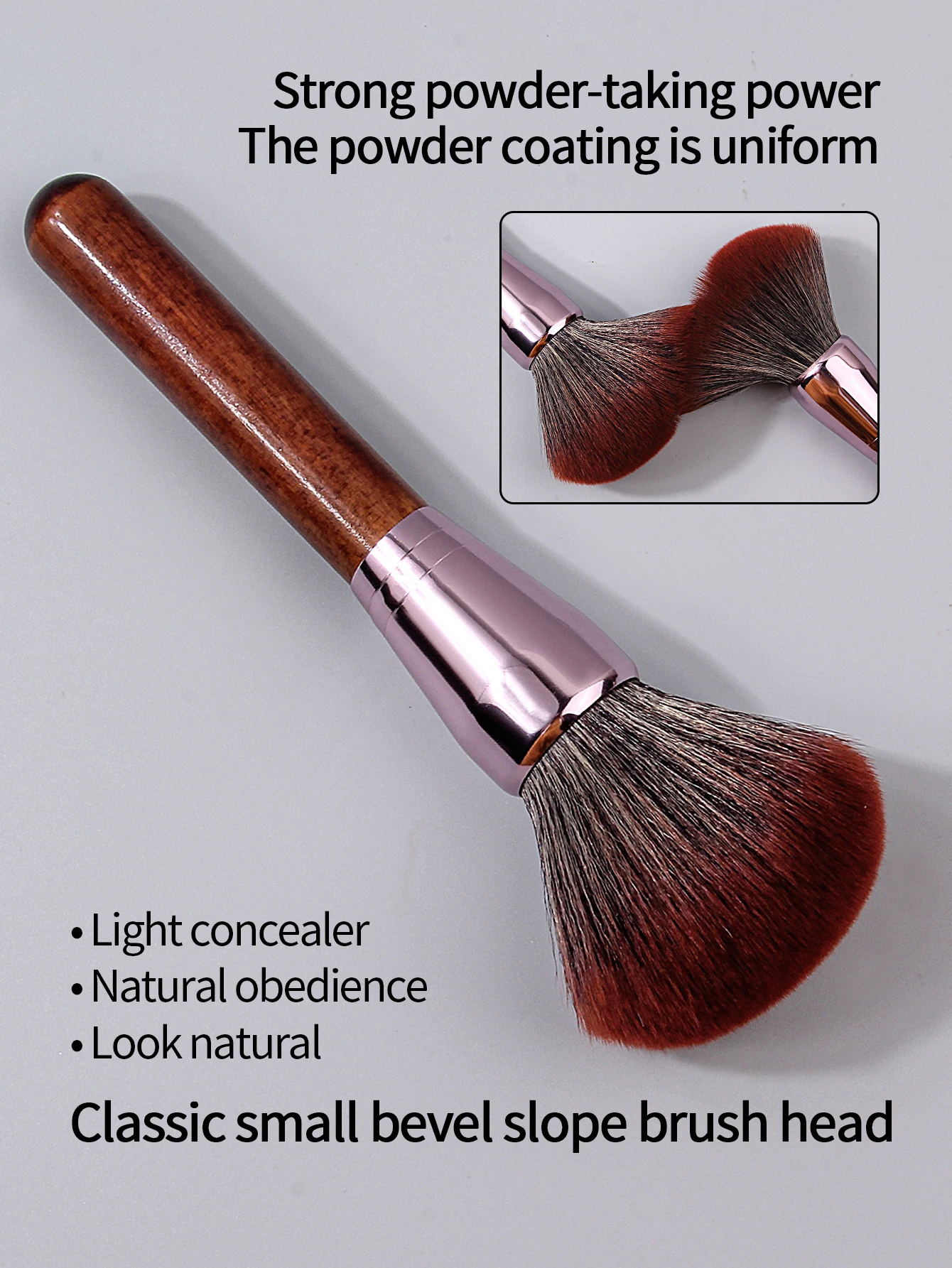 Pincel de maquiagem com cabo de madeira, retrô e elegante, pó fosco, pincel de blush conveniente, pincel de contorno de pó solto, 1 peça