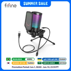 FIFINE USB Condenser Gaming Microphone, for PC PS4 PS5 MAC with Pop Filter Shock Mount&Gain Control for Podcasts ,Ampligame A6V