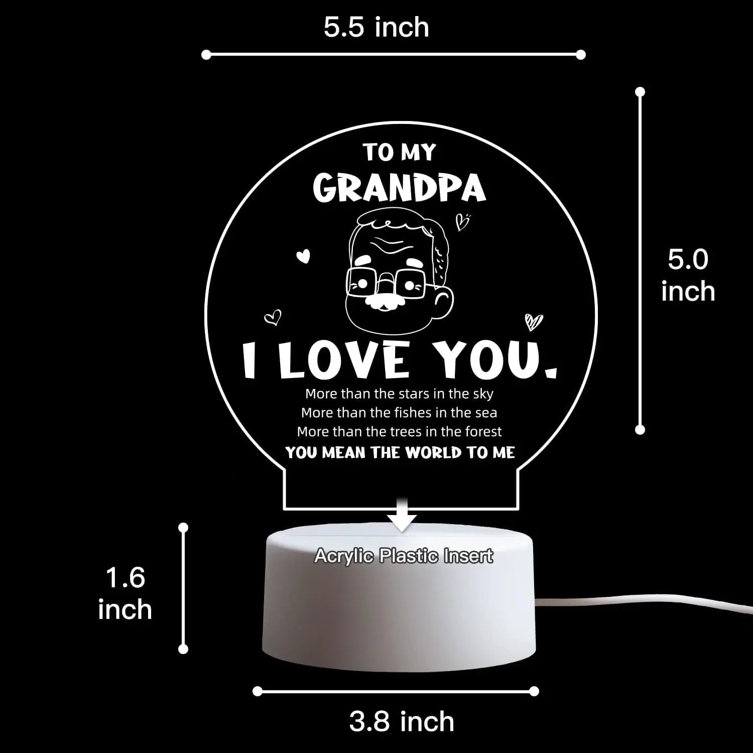 New Round Shape 3D Love Text Night Illusion Lamp For Grandpa Gift Acrylic Light
