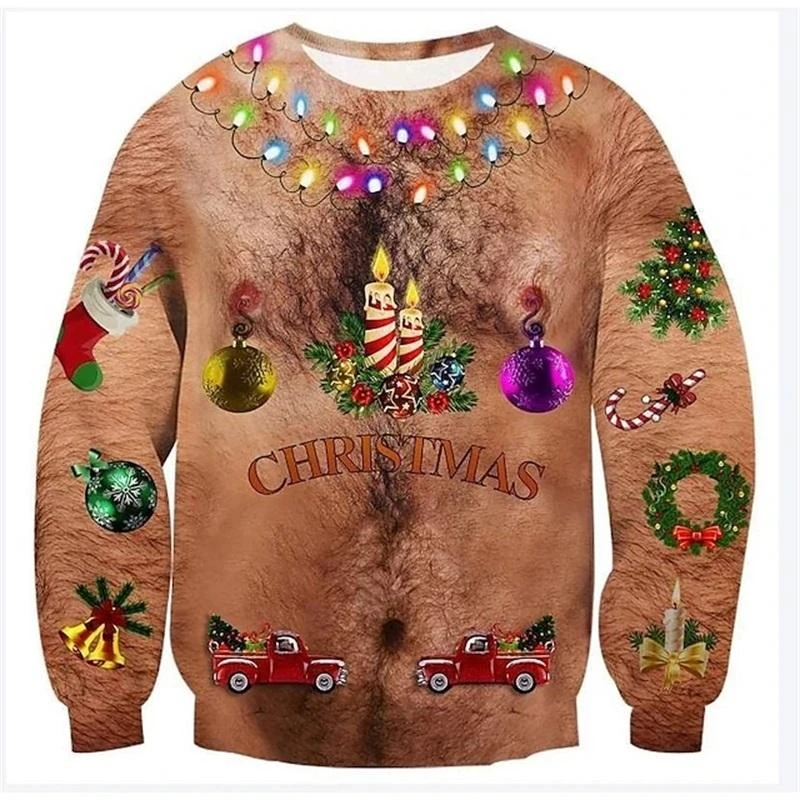 Funny Ugly Christmas Sweater For Men Fashion Body Graphic Womens 3D Printed Sweatshirt Loose Catch Eyes Pullovers Tracksuit