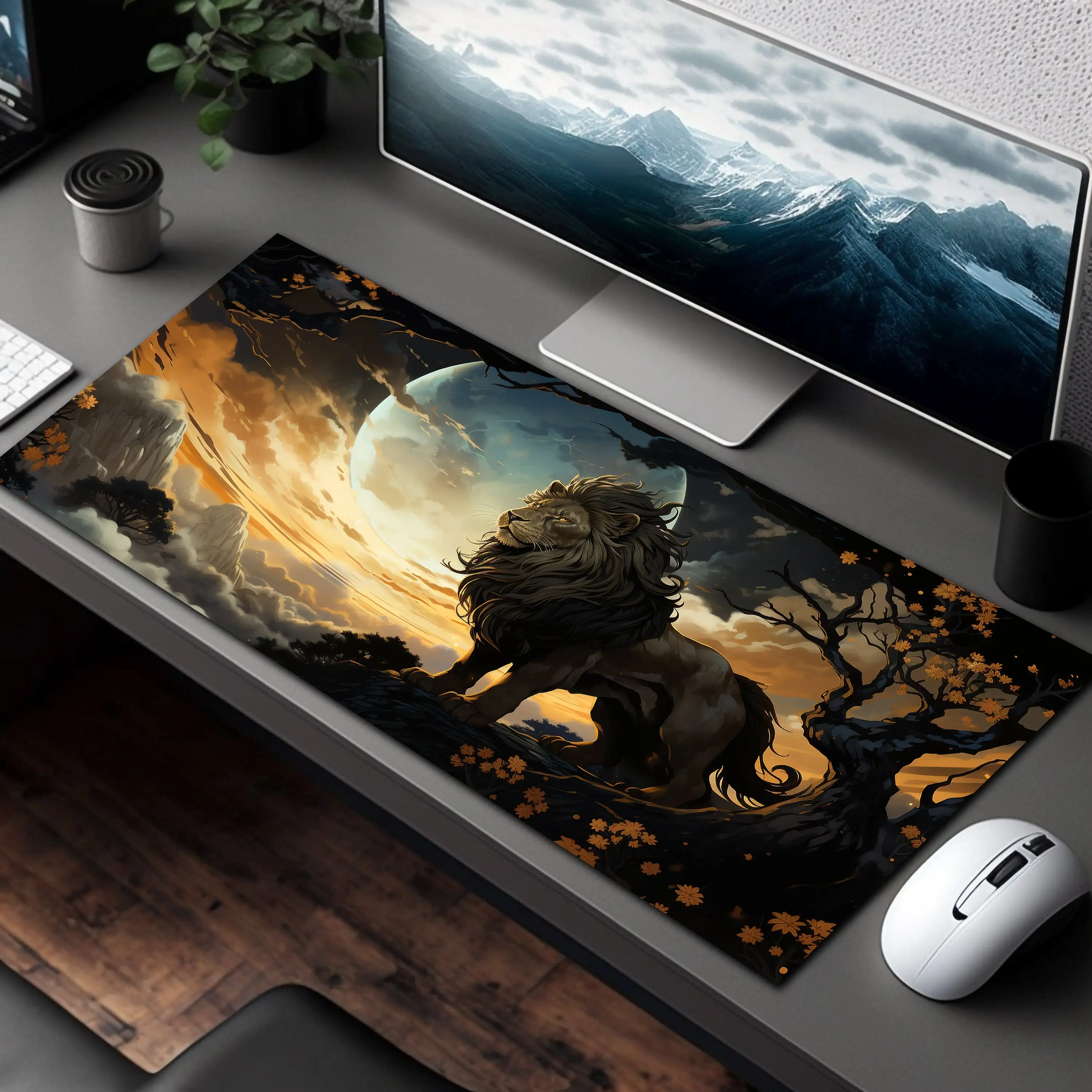 سجادة طاولة بنمط الأسد، لوحة ماوس ألعاب غير قابلة للانزلاق ومقاومة للماء، سجادة تزيين مكتب ألعاب المكتب، هدية مثالية للأصدقاء.