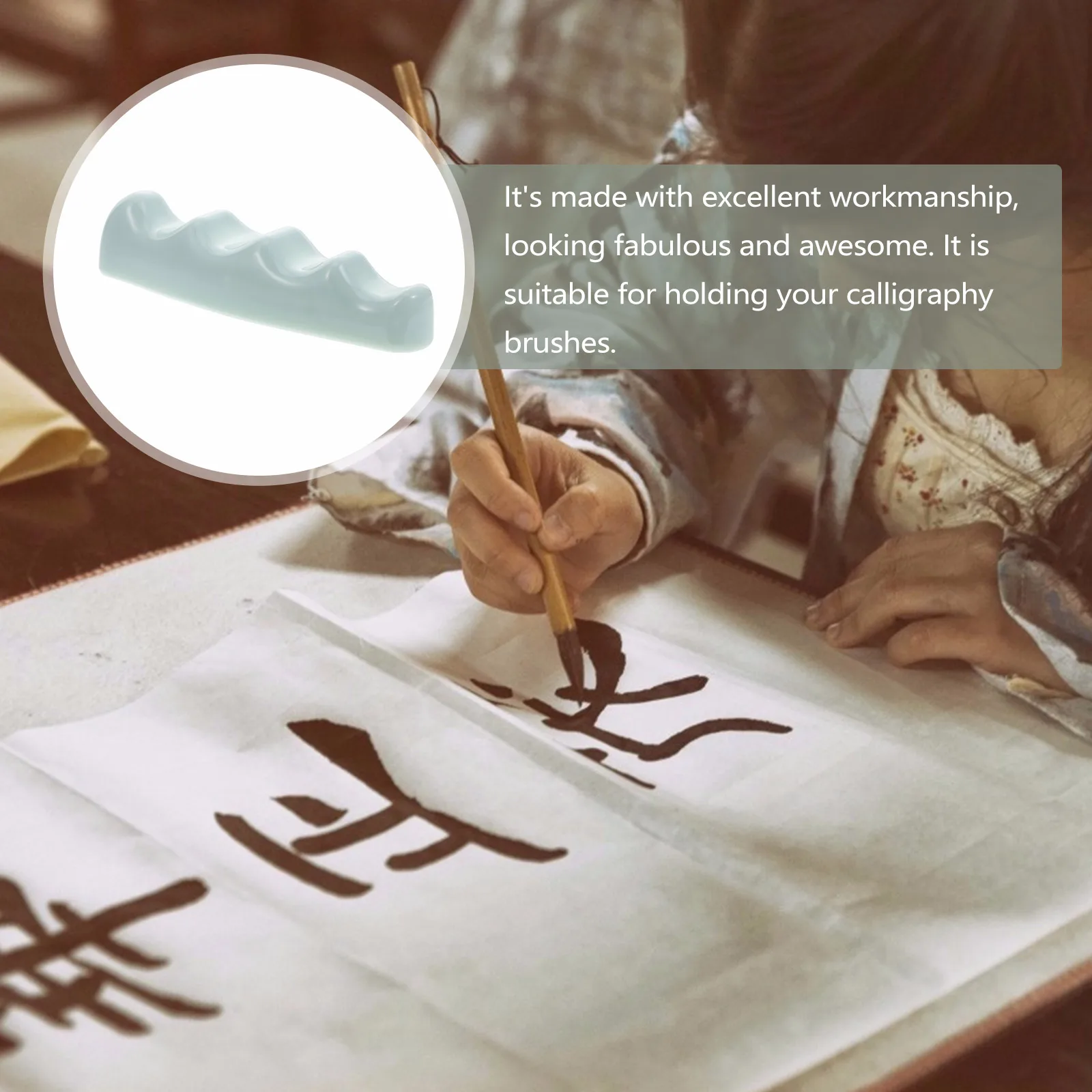 

Premium Resin Calligraphy Brush Holder Chinese Writing Brush Rest Imitation Jade Lightweight Portable Odorless for Painting