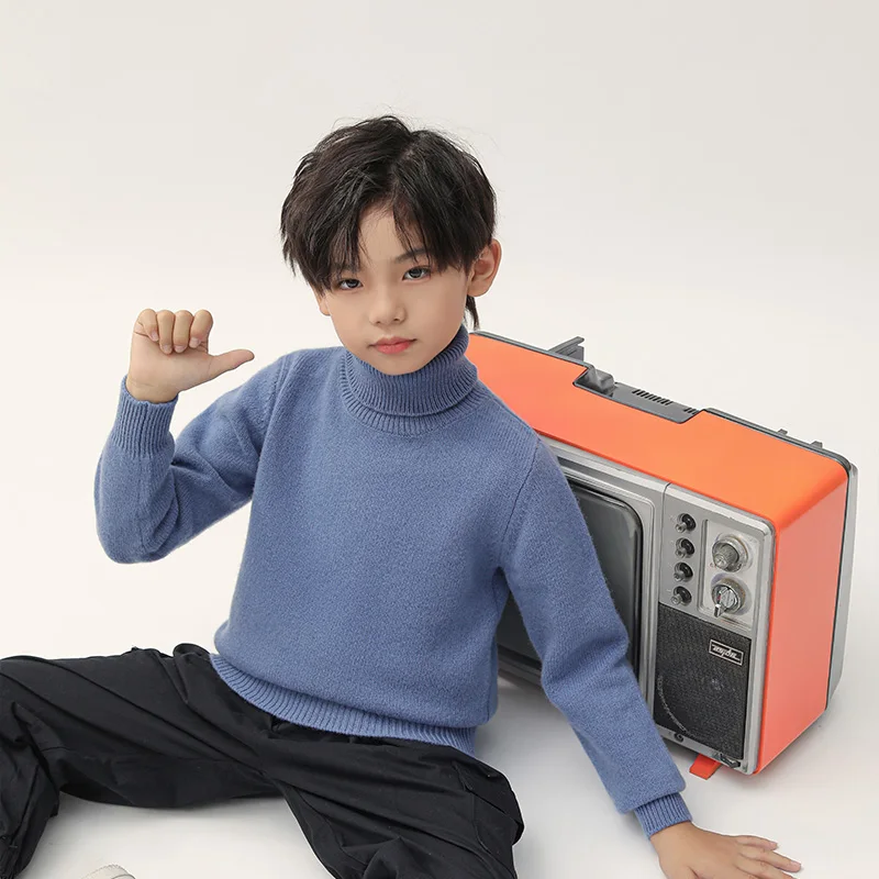 

Turtleneck 100% Merino Wool Sweater Autumn And Winter Pullover Long Sleeve Knitwear Basic Children's Clothing Tops