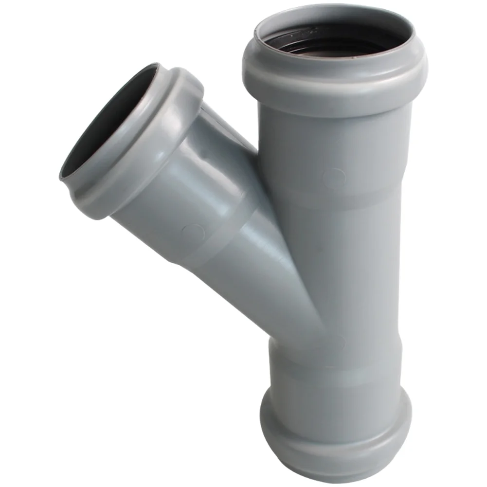 50mm Gray Plastic Tee Connector Three Way 45 Degree Angle Fitting for Drain Pipe Quick Connect and Reliable Seal