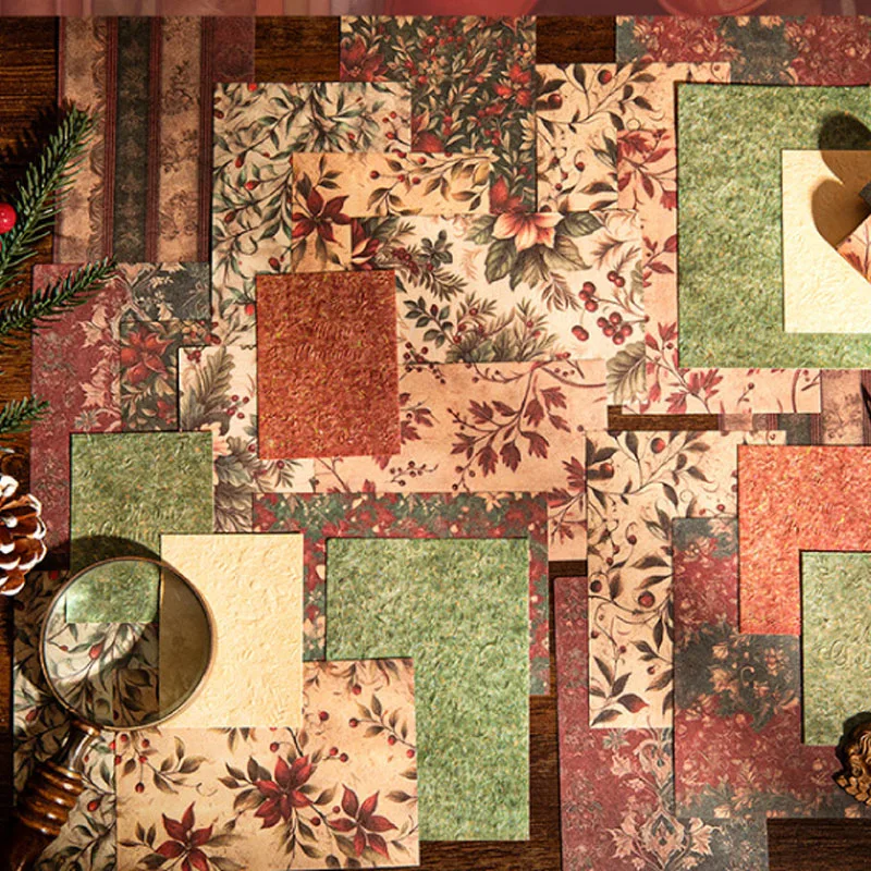 Christmas Countryside Style Craft Paper, Scrapbook Background Paper for Journal Collage, Gift Box Wrapping Decoration