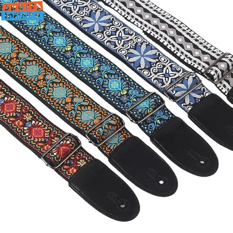 Handmade Embroidery Universal Guitar Strap Belt Printed Acoustic Electric Guitar Strap Widened Wooden Guitar Shoulder Strap Bass