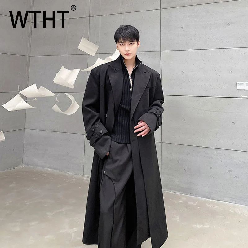 

WTHT Trendy Men's Spliced Design Solid Color Loose Windbreakers Korean-style Turn Down Collar Overcoats Male 2025 Autumn 2A1853