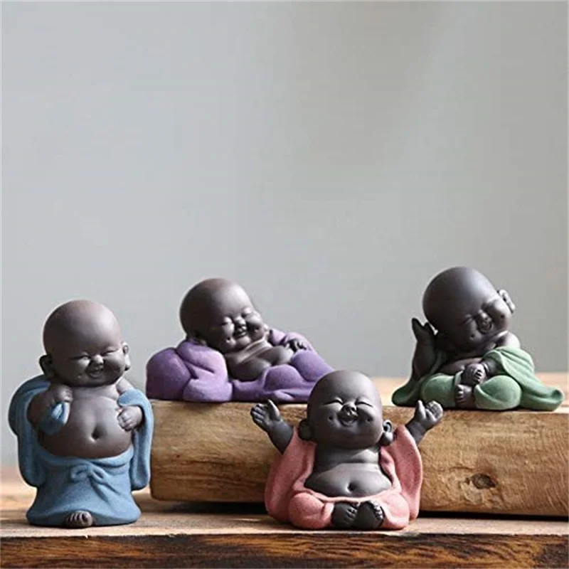 Mini Monk Figurine Mini Buddha Statue Cute Adorable Baby Doll Decoration Creative Chinese Gift Home Office Desktop Car Ornament