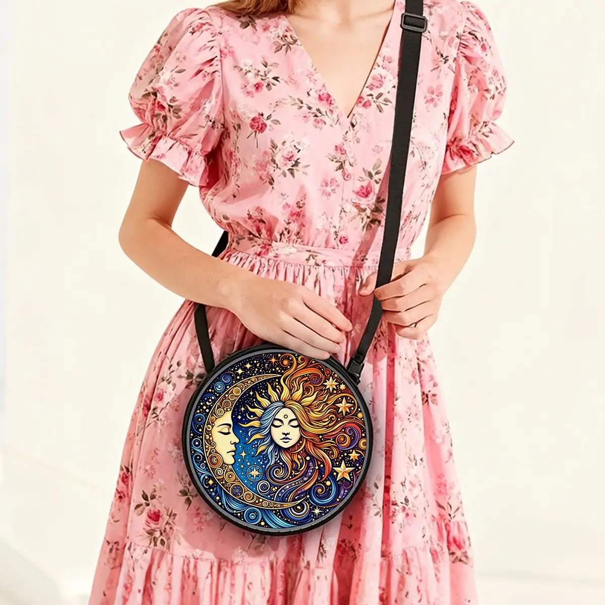 Moon Sun Print Round Shoulder Bag Casual Messenger Bag for Woman Best Gifts 2D Flat Casual Daily Crossbody Bag - view 5