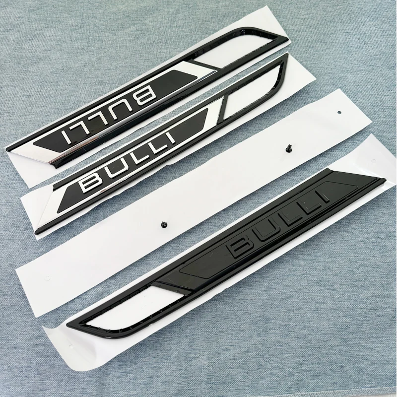 2 uds/1 par nuevo ABS BULLI plateado brillante negro emblema de puerta para guardabarros, accesorios de estilo para coche Multivan