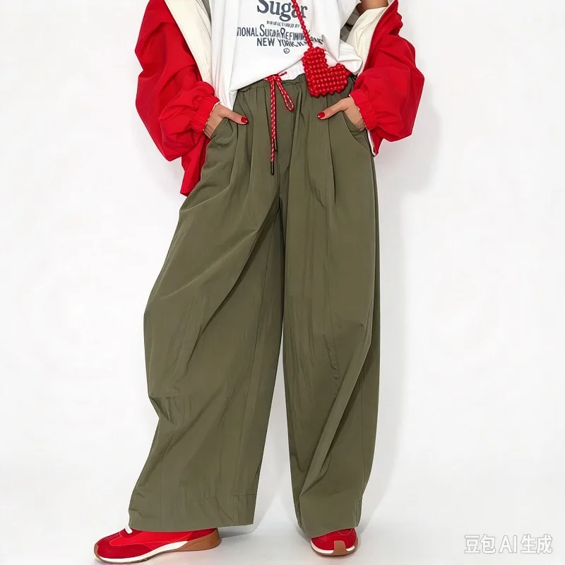 Women Wide Leg Pants Contrast Color Loose Straight Trousers Casual Office Workwear Fashion Streetwear Long Pants