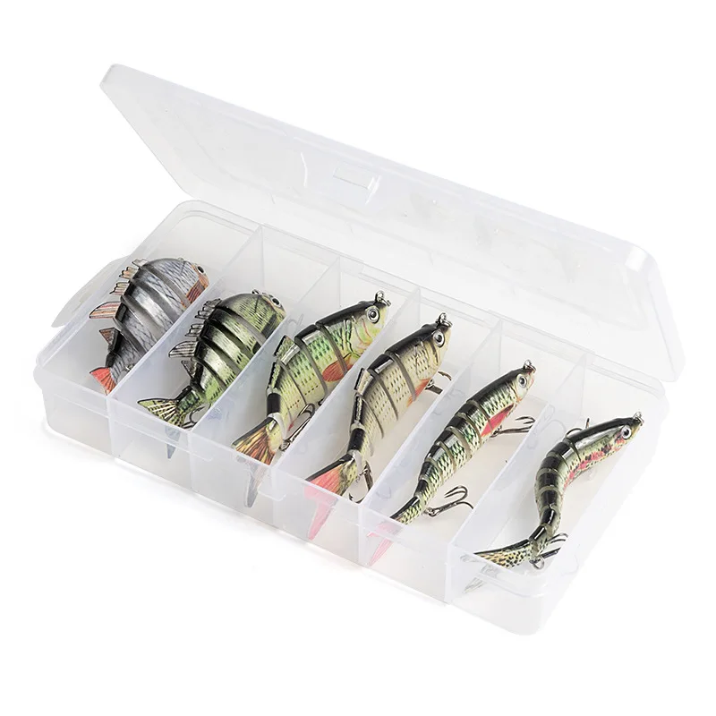 6-Piece Multi-Segment Fish Lure Set With Treble Hooks for Sea Fishing Suitable for Mandarin Fish and Perch Pike Redtail