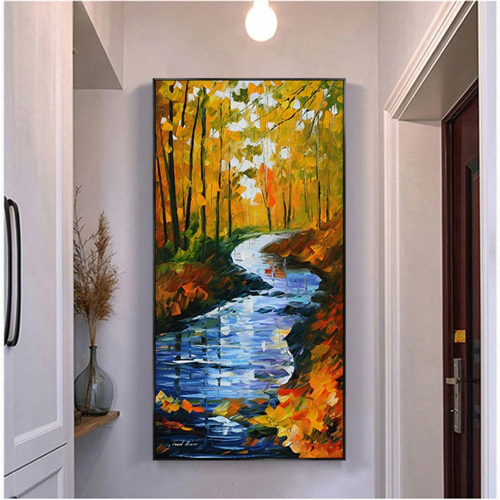 Handmade Canvas Mural Nordic Interior Landscape Deco Wall Art Picture Modern Birch Forest Street Scenery Oil Painting Decor Home