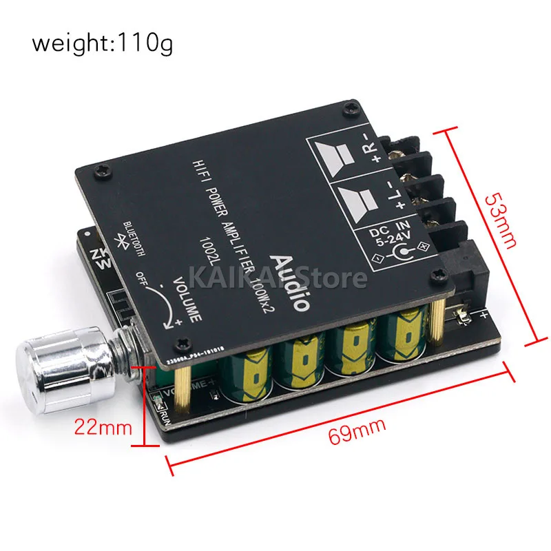 Imagem -04 - Mini Wireless Audio Power Digital Amplifier Board Stereo Bluetooth 5.0 Zk1002l 100wx2 12v 24v dc