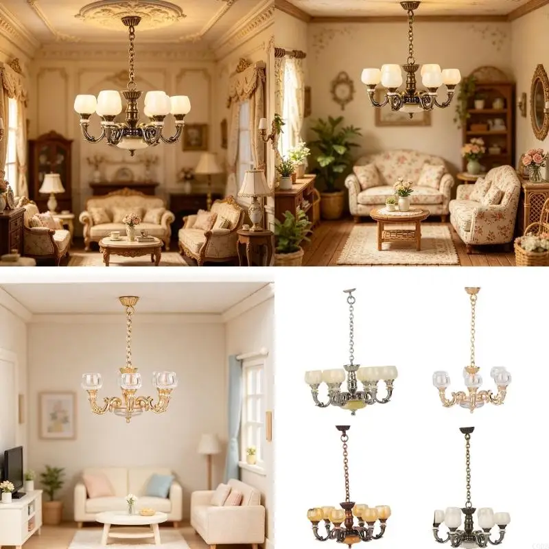 CORB Tiny Plastic Ceiling Hanging Light Ornament 1:12 Scale Miniature Living Room Chandelier Toy For Doll House Decoration