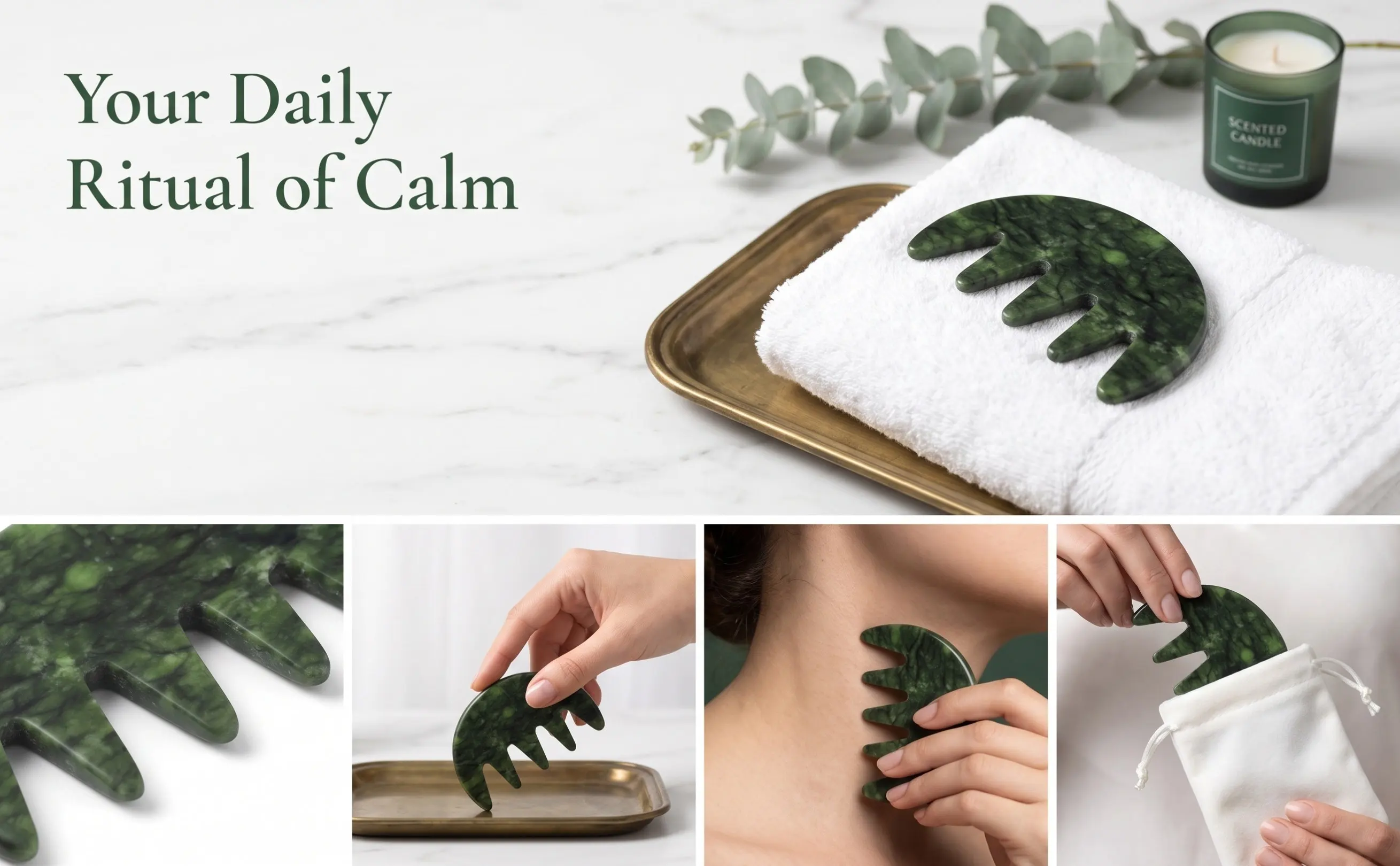 Jade Massage Comb Body Acupoint Massager Scalp Massager Tool for Head and Scalp Muscle Tension Relief Comfortable Smooth Surface
