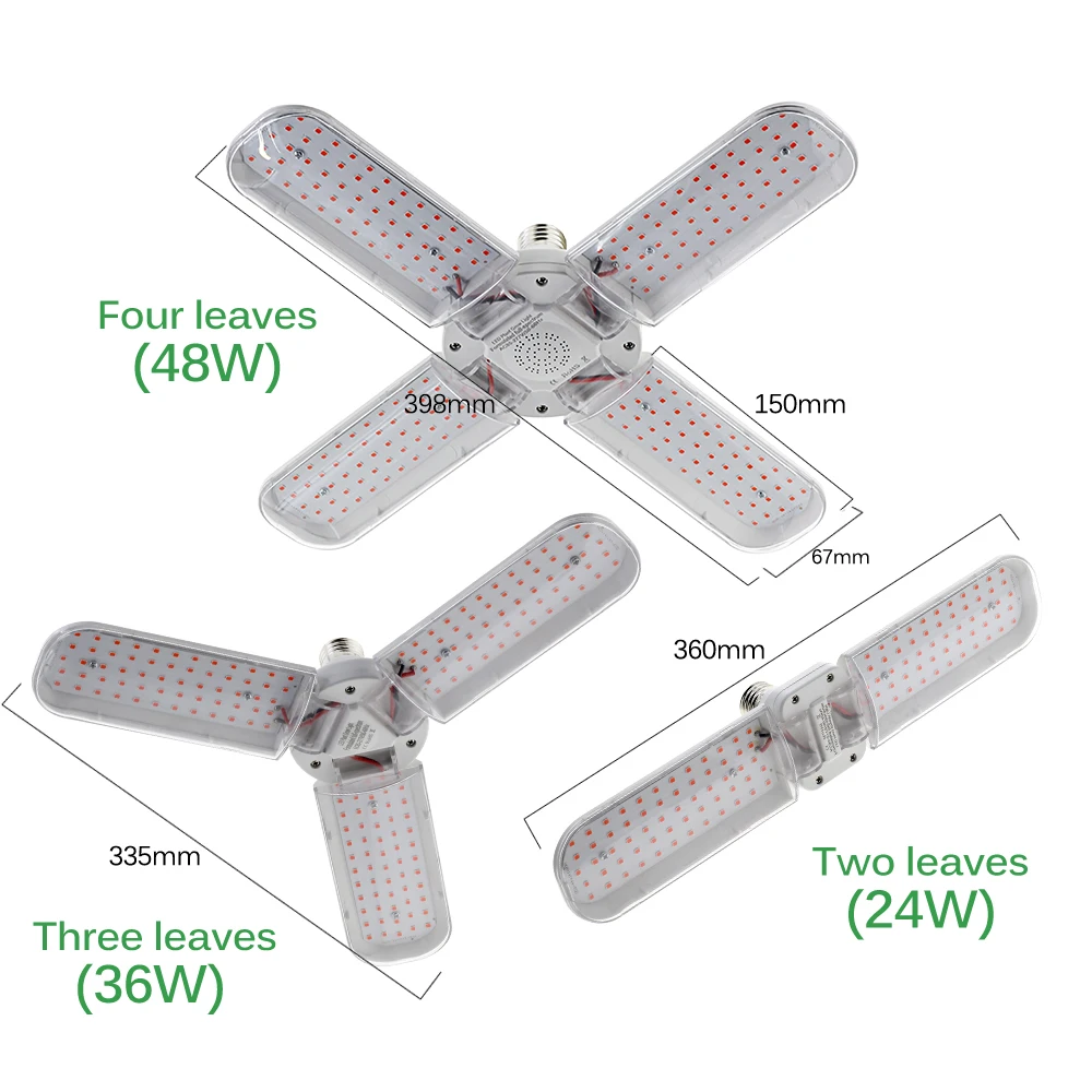 Lampu Tumbuh LED Lipat 24W 36W 48W Lampu Merah Ungu Spektrum Penuh Bohlam Phytolamp E27 untuk Tanaman Dalam Ruangan Lampu Tumbuh Sayuran