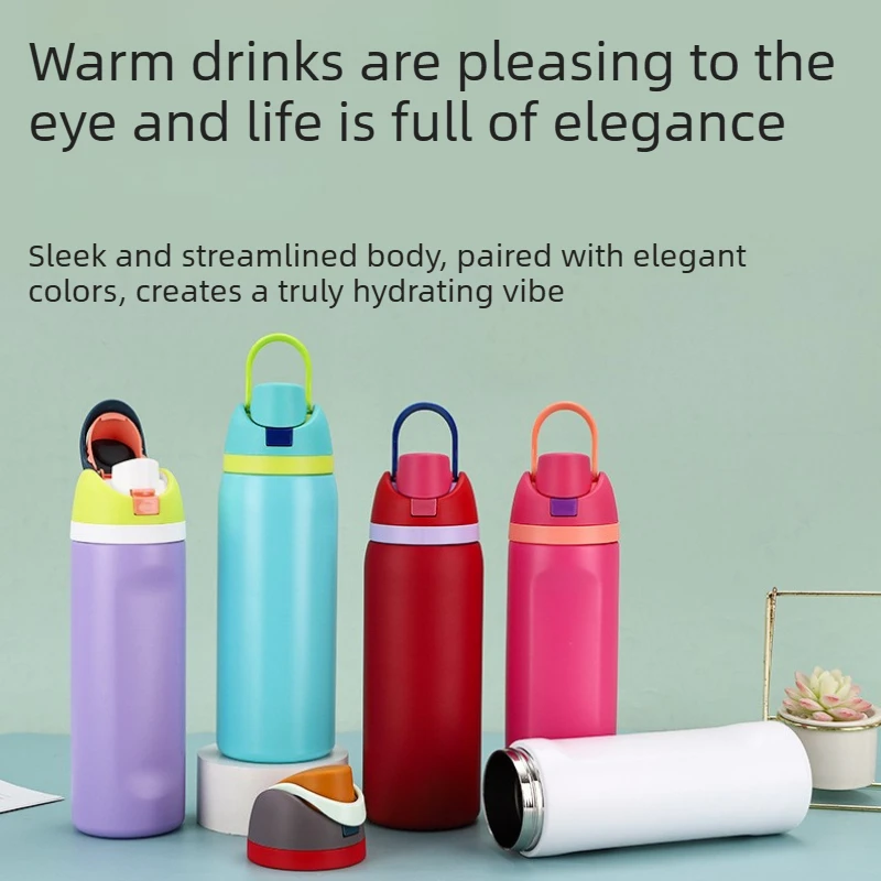 New outdoor vacuum handle bouncing cup 304 stainless steel thermos cup simple fruit cup sports double drinking cup