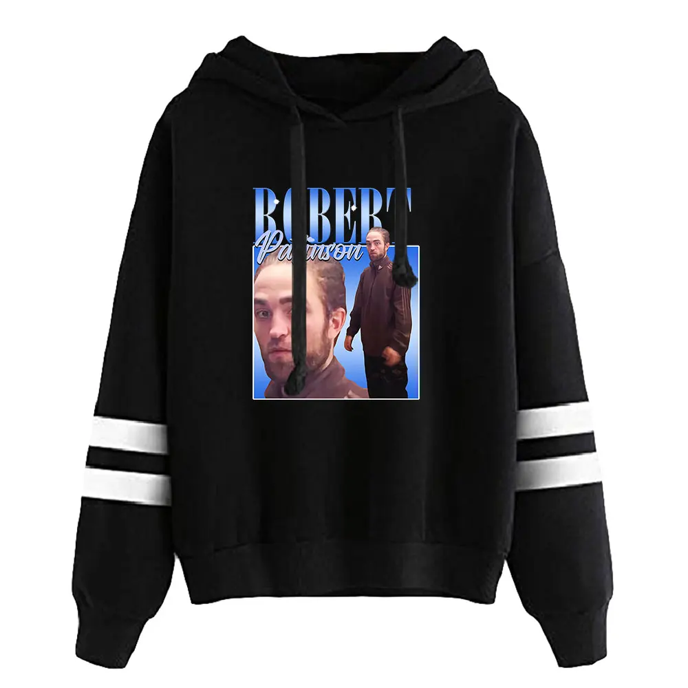 Unisex Robert Pattinson Pocketless capuz, barras paralelas manga moletom, homens e mulheres com capuz pulôver, roupas estilo casual