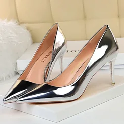 Comemore Pumps Wedding Bridal Stiletto tacchi bassi Lady Scarpins Silver Sparkly Shiny Leather Shoes donna 7.5cm 10.5cm tacchi alti