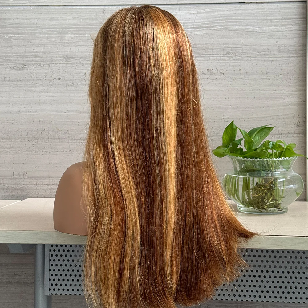 العظام مستقيم الفيتنامية مستقيم شعر بشري سميك الباروكات 350% الكثافة 5x5 الدانتيل إغلاق تسليط الضوء على P4/27 اللون الطبيعي للنساء #4