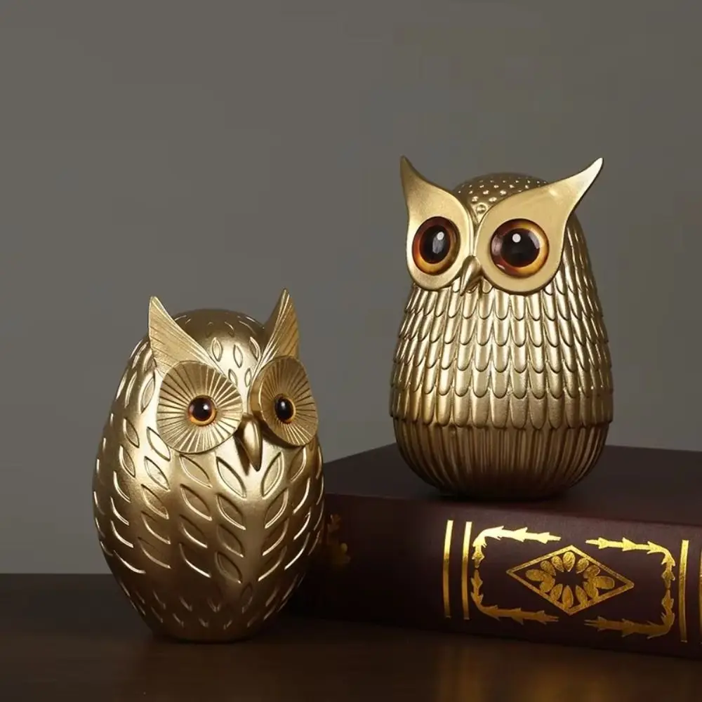 Kawaii Cute Golden Owl Figurine Mini Durable Owl Desk Craft Romance Handmade Animal Sculpture Craft Office