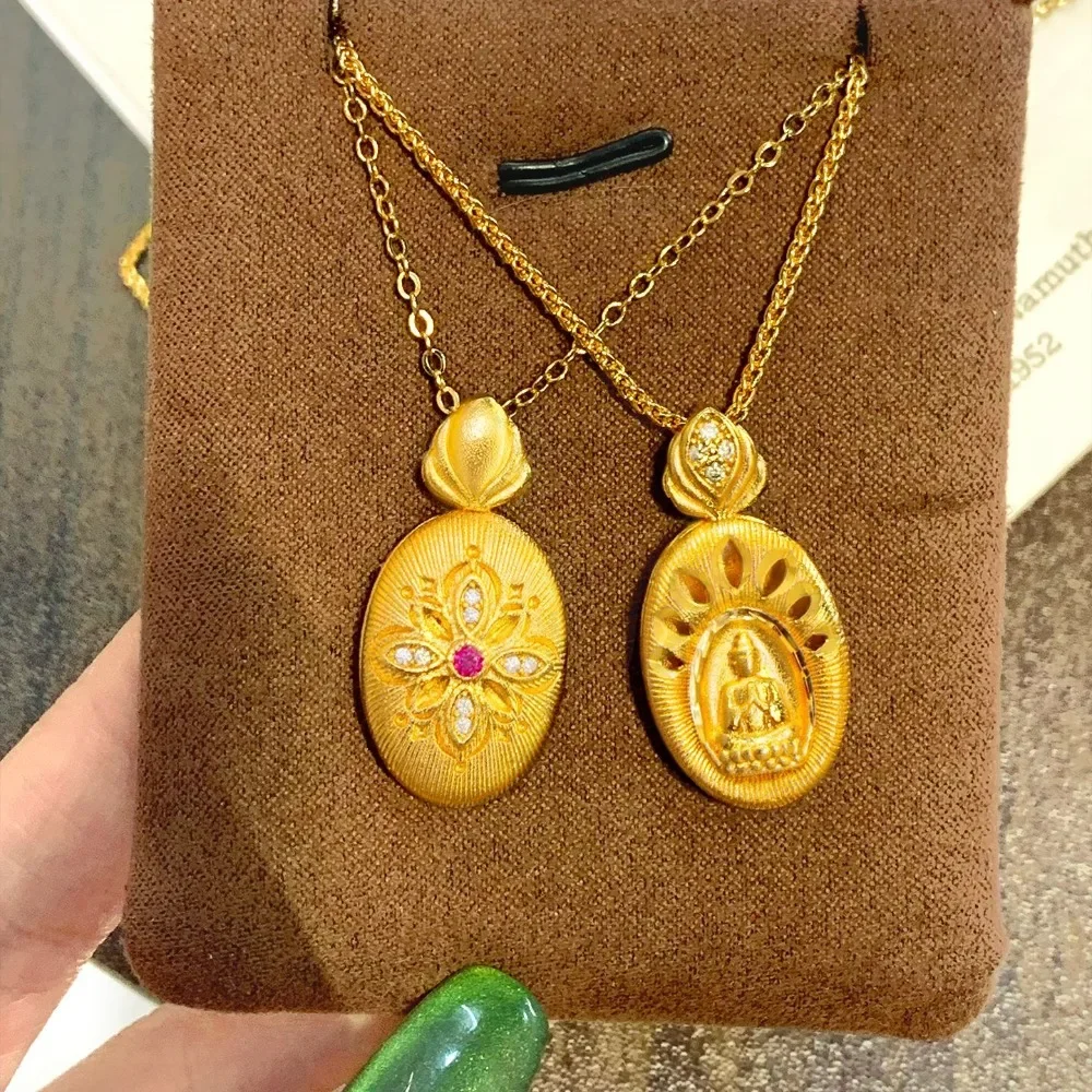 Hollow-out inlay Ruiyi Ya Zun pendant ancient French new Chinese style 9999gold