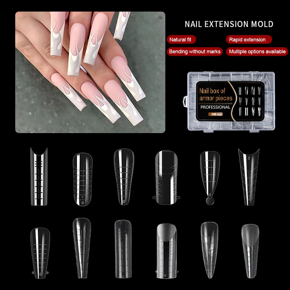 Capa Completa Unhas Falsas Art Tips, Dedo Falso Acrílico, Gel UV, Molde Polonês, Esculpido, Pressione as Unhas, Manicures, 288 Pcs