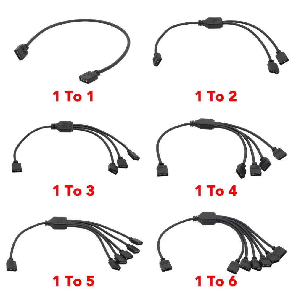 Computer mainboard synchronization cable 5V RGB 3pin 1To1/2/3/4/5/6 extension cable