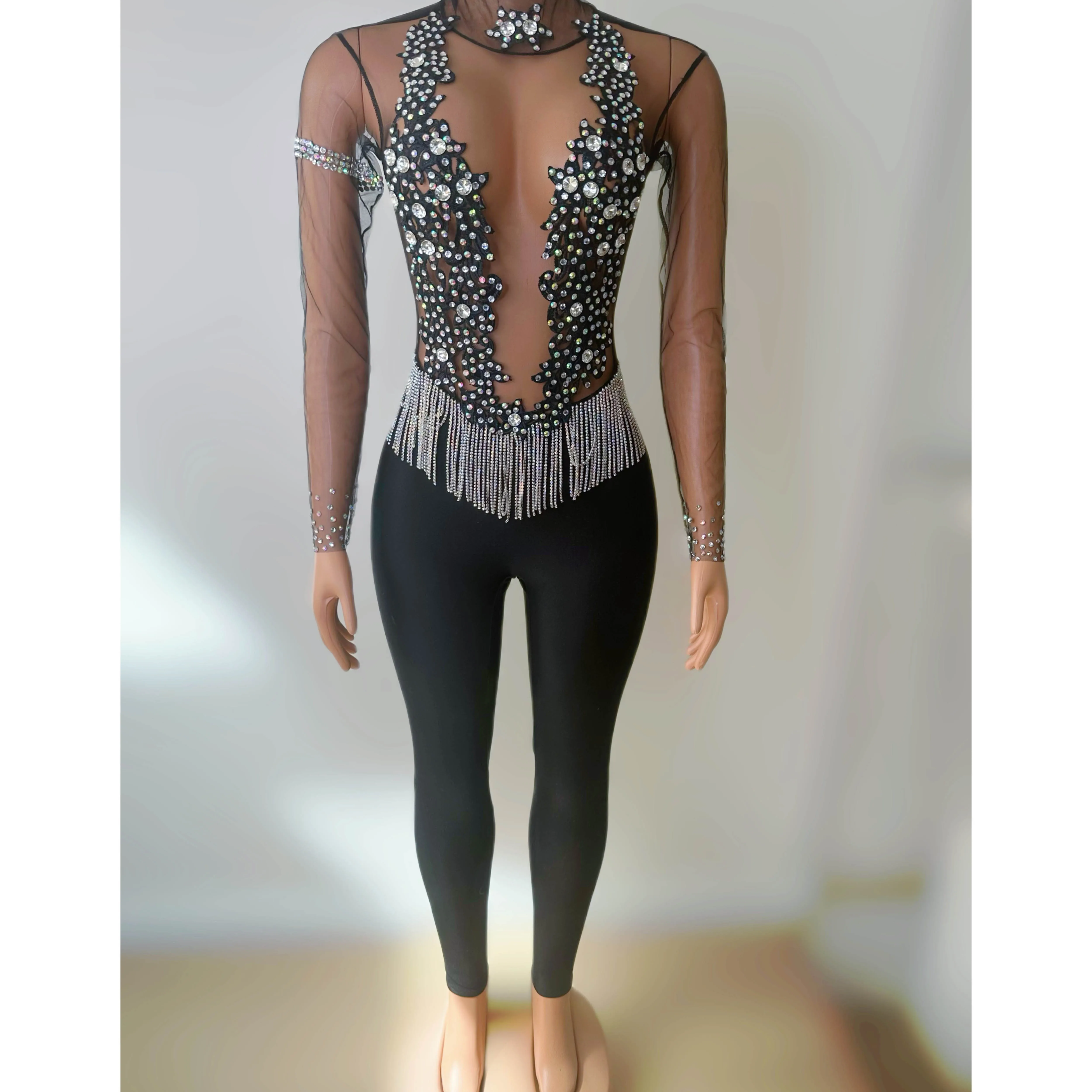 

2025 Rhinestone Sexy Jumpsuit Female Nightclub Bar Costume Festival Party Show Rave Dance Outfit Stage Performance Costume New