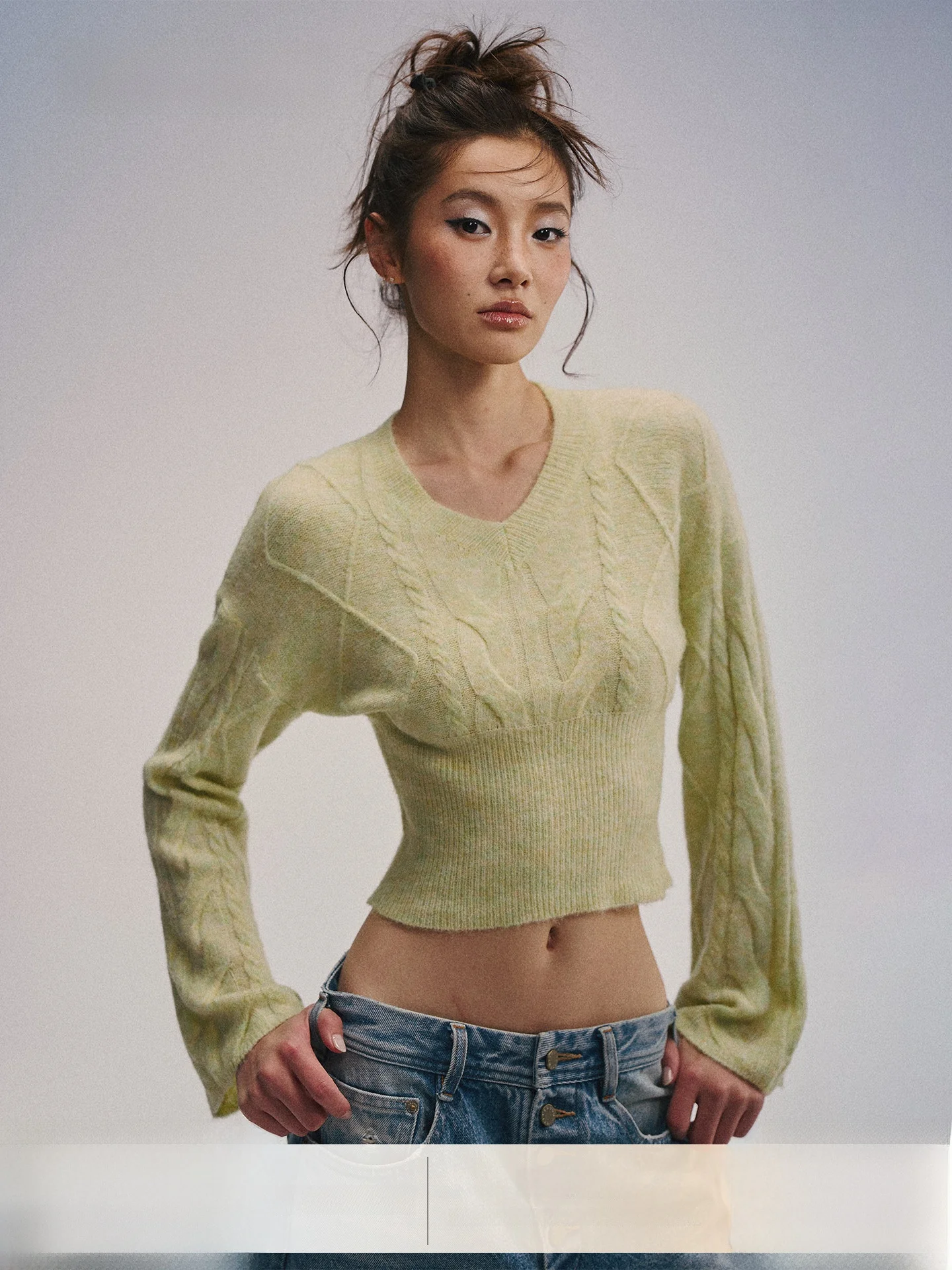 

Gowirel Women's Knitted Wool Blend Sweater Casual Sle Waist-Cinching V-ne ort Length Casual Spring Faion