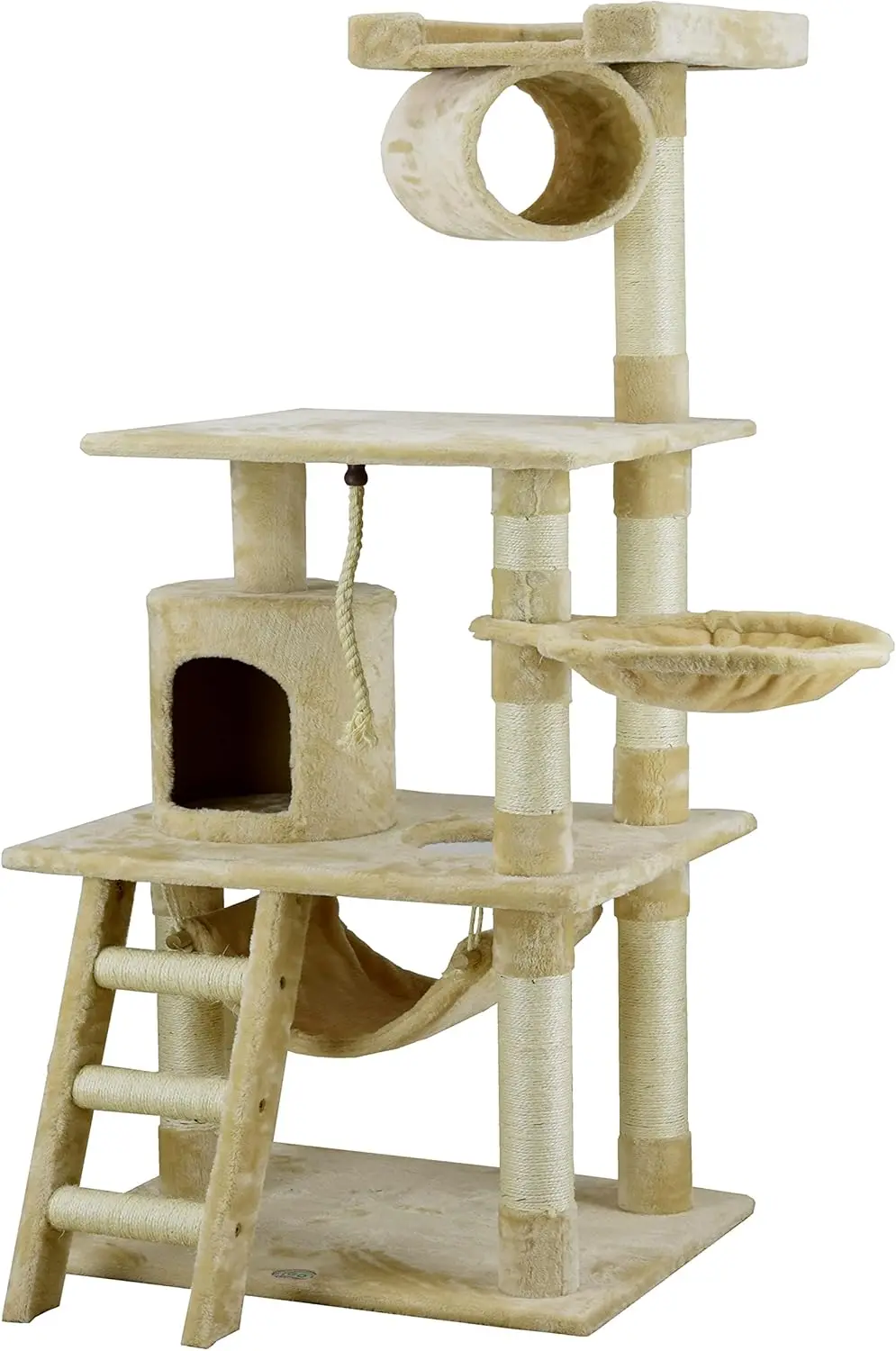 

Classic Cat Tree, Faux Fur Finish, Sisal Rope Scratcher, 62""H, Beige